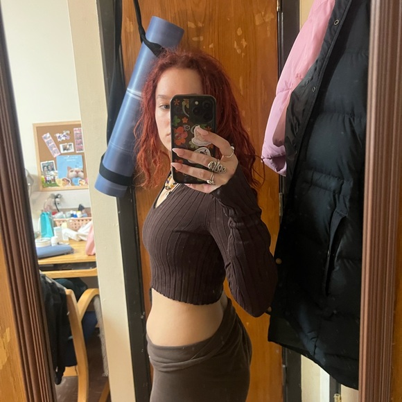 Garage Brown Ribbed Crop Top - Picture 2 of 5